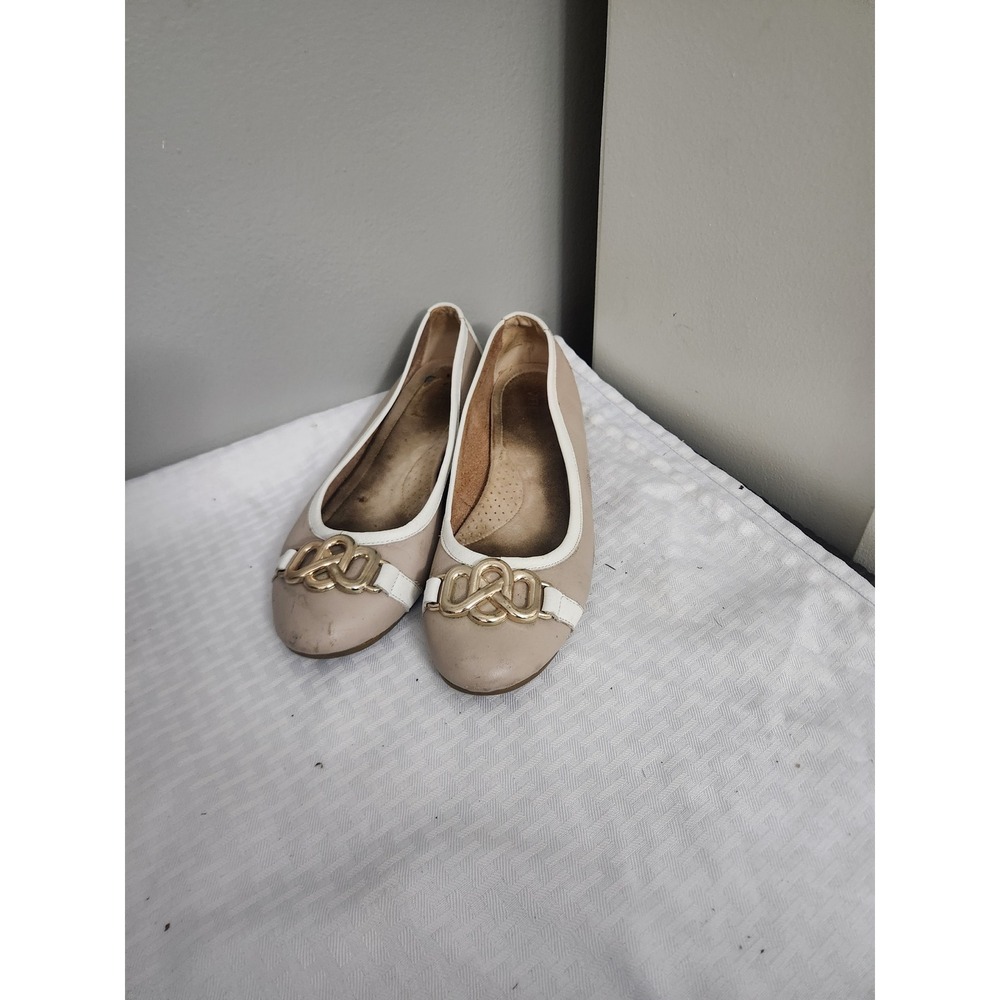 Aerosoles Womens Beige White Gold Chain Link Ballet Flats Size 9 US 7 EU